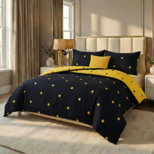 (Double, Black and Yellow Dotted) Imperial Rooms Polka Dot Duvet Cover Set Reversible Quilt Cover Set with Pillowcases Single Double King Sizes