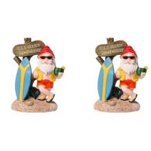 2X ŻYwiczne ŚMieszne Figurki Gnome z Deską Surfingową Znak Powitalny To Godzina PiąTa Gdzieś Statua do Dekoracji Ogrodu Przydomowego