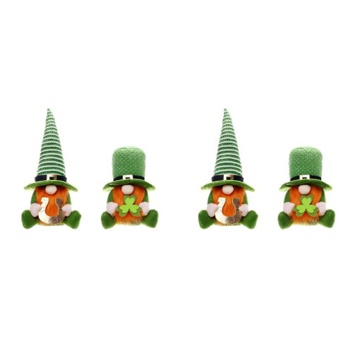 4X St Patricks Day Decoraties - St Patricks Day Decor Kabouter Pluche Groene Ierse Kabouter  Kabouter Beeldje
