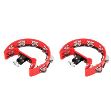 2X Half Moon Music Hand Bell Percussion Instrument Accompaniment Hand Rattle Percussion Instrument Parts Tambourine, Red