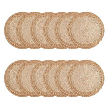 Boho Placemats Set of 12 - Handmade Woven Placemat Water Hyacinth Mats, Round Placemat for Dining Table Kitchen 13 Inch