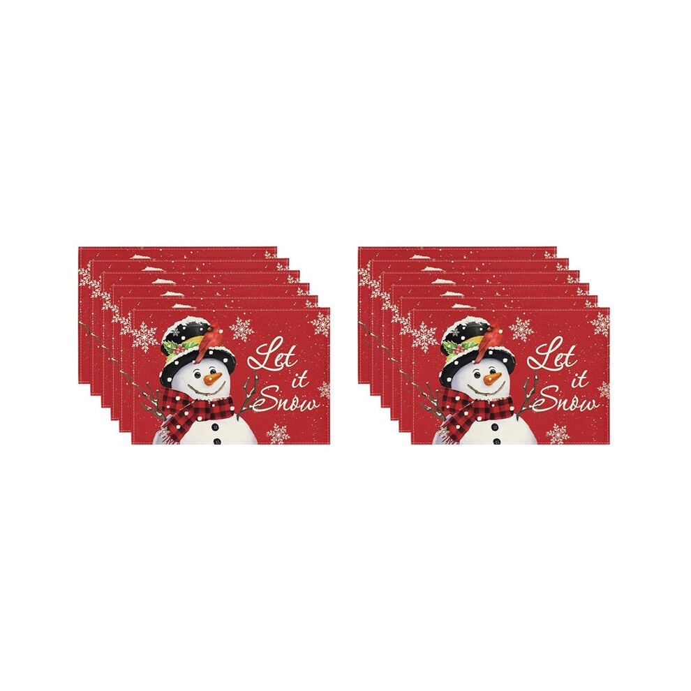 Brecantia Red Christmas Winter Placemats Set Of 12, 12X18 Inch Seasonal Christmas Holiday Table Mats