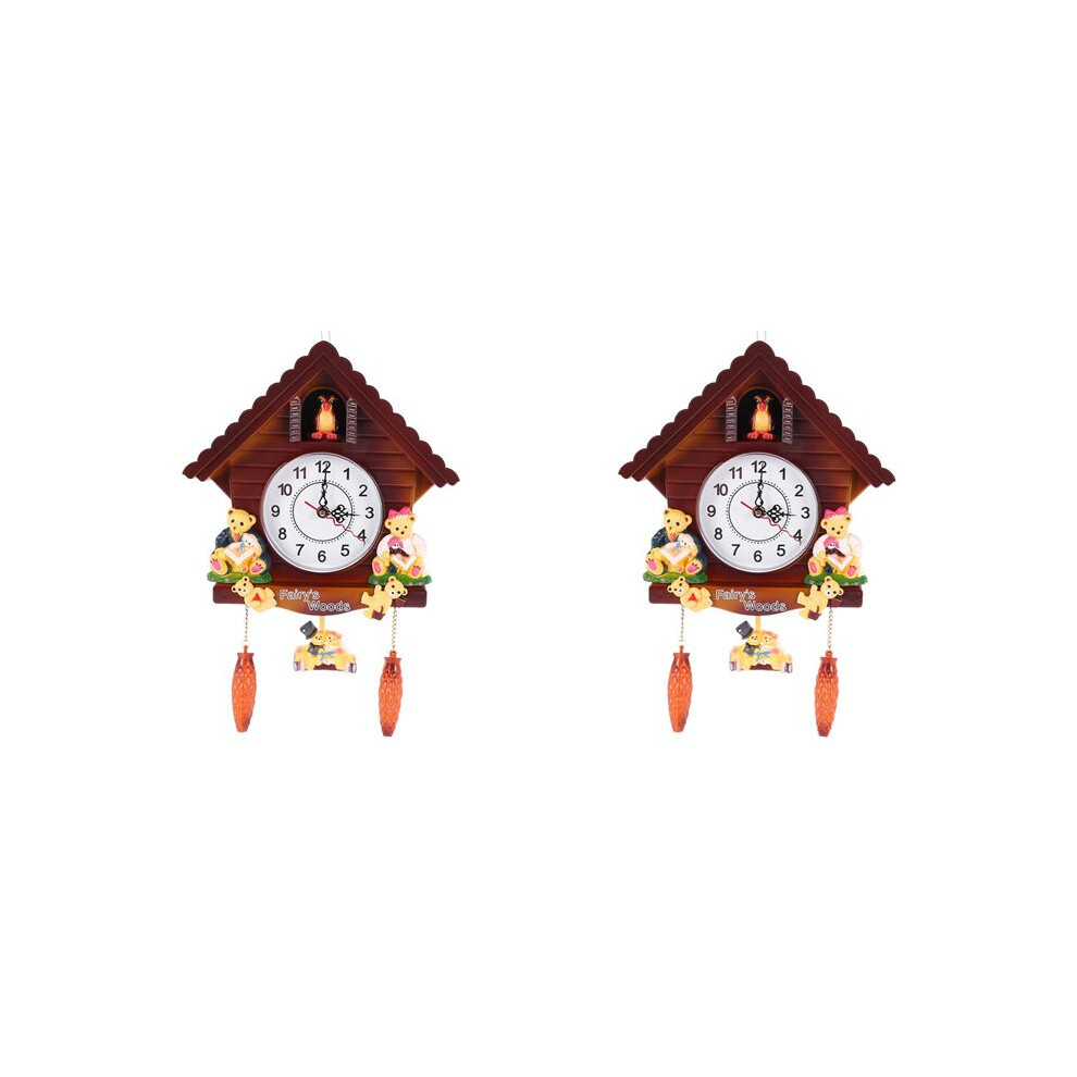 2X Retro Vintage Wooden Cuckoo Clocks Handcraft Carving Living Room Wall Clock Swing Timer Alarm Clocks 4713118239700