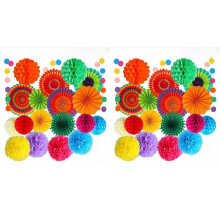 40Pcs Colourful Party Fiesta Decorations Paper Fans Paper Flower Honeycomb Balls Set