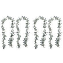 4 Pcs Artificial Flocked Lambs Ear Garland - 6Ft/Piece Soft Faux Vine Greenery and Leaves for Framhouse Mantle Decor