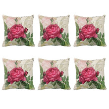 6X Vintage Floral / Taie D'Oreiller Decorative de Fleur de Lin Housse de Coussin Decoration (Fleur de Rose)