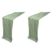 2X Table Runner Boho Gauze Cloth Table Runner Rustic Sheer Runner for Wedding Baby Shower Table Decorations 90X400cm