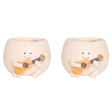 2X Smily Face Planter Pot with Drainage Hole Cute Resin for String of Plant Unique Guitar Succulent Pots for Indoor