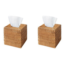 2X Rotan Tissue Box Cover, Handgeweven Vierkante Rieten Houder voor Gezichtsdoekjes, voor Badkamer Woonkamer, Tissue Houders