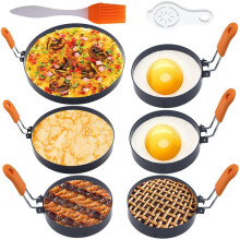 6 Pack Large Egg Rings for Frying Egg,Non-Stick Stainless Steel Egg Rings for Egg Muffin Shaper with Oil Brush
