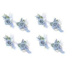 8 STUKS Stoffige Blauwe Corsage en Boutonniere Set, Prom Kunstbloem Pols Corsage Armbanden