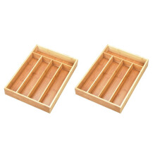 2X Bamboo Cutlery Silverware Tray Divider Storage Tray Rack Storage Box 5 Compartment Tray Kitchen Drawer Storage Rack