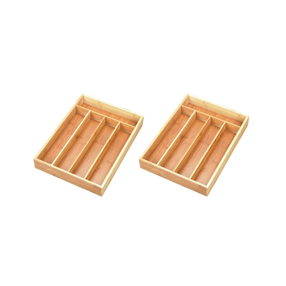 2X Bamboo Cutlery Silverware Tray Divider Storage Tray Rack Storage Box 5 Compartment Tray Kitchen Drawer Storage Rack 6033419947578