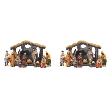 2X Christmas Nativity Manger Group Scene Decoration Gift Box Christmas Gift Resin Crafts