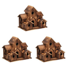 3X Hanging Wooden Bird House for Outside 6 Hole Wooden Bird House Courtyard Backyard Decorations