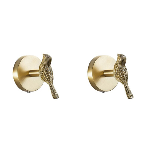 2X Brass Gold Animal Hook Solid Brass Coat Hook Door Back Hook Bathroom Kitchen Hooks Towel Rack(Bird)