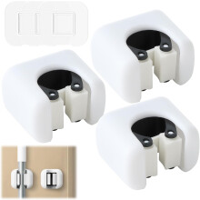 Broom Holder, Wall Mount Mop Organizer, Self-Adhesive Cleaning Supplies Hanger Rack for Bathroom Kitchen Garage Garden Space-Saving