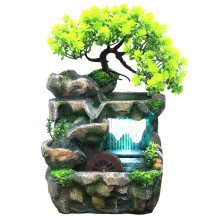 Inomhus Skrivbord Feng Shui Rockery Fountain Dekor Vardagsrum StröMmande Vatten Vattenfall Prydnad med 7-FäRgs Ljus US-Kontakt