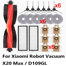 Accessoires pour Aspirateur Robot pour X20 Max / D109GL, Brosse Principale, Brosse Latérale, Filtre Hepa, Chiffon de Nettoyage, Sac à Poussière