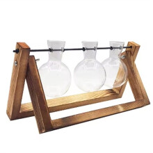 Wooden Frame Tabletop Vase Set Multi-Purpose Bonsai Planter Hydroponic Base Terrarium Display Containers Home Decor B