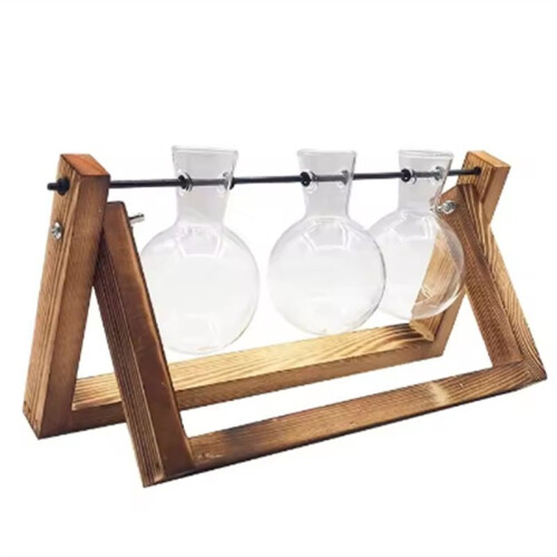 Wooden Frame Tabletop Vase Set Multi-Purpose Bonsai Planter Hydroponic Base Terrarium Display Containers Home Decor B