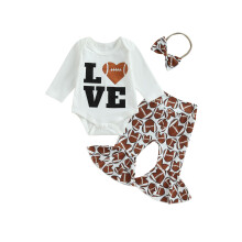 (12-18 Months, White) Warme babykleding meisjes: romper met lange mouwen, broek met wijde pijpen, en hoofdband (3-delige set)