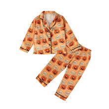(5-6 Years, Orange) Dětské halloweenské pyžamo s dýní, dlouhý rukáv, knoflíky, 2 ks, oblek na spaní
