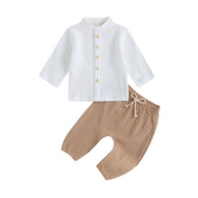 (6-12 Months, White) Conjunto Infantil Masculino: Camisa de Manga Longa e Calça com Elástico, 2 Peças para o Outono