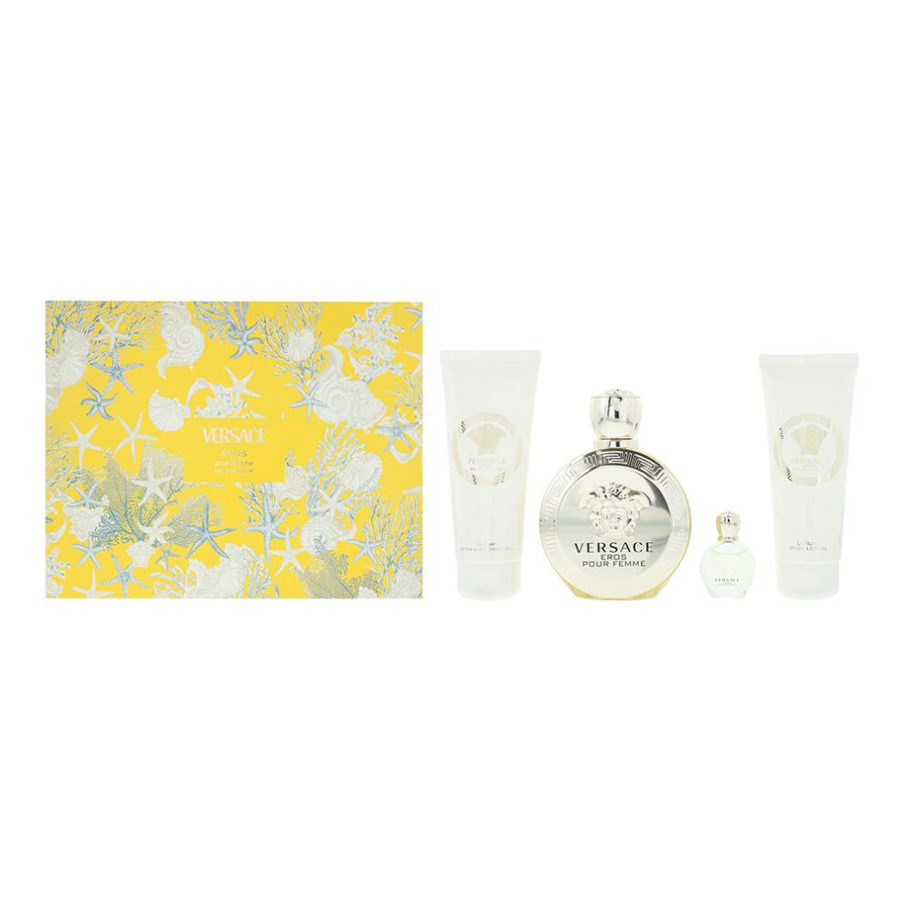 Versace Eros Pour Femme 4Pc Gift Set Edp 100Ml + 5Ml + Body Lotion + Gel