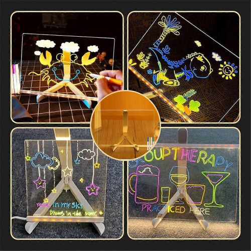 2025 LED Color Note Board Acrylic Adjustable Bracket Message Board, 7 Colored Pens, 20x20cm. 2