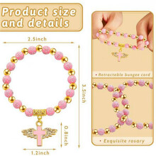 60Pcs Angel Wing Rosary Rosary Bracelets Baptism Beaded Bracelets for Women Girls Boy Baptism Favors Communion