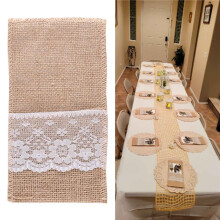 100Pc Burlap Lace Cutlery Pouch Rustic Wedding Tableware Knife Fork Holder Bag Hessian Jute Table Decoration Accessories