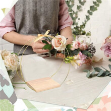 2 Sets Metal Floral Hoop Centerpiece with Stand 12 Inch Gold Floral Ring Wreath Hanging Candle Circle Centerpiece