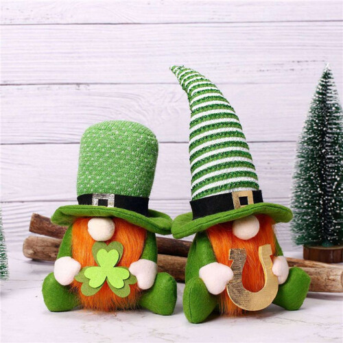 4X St Patricks Day Decoraties - St Patricks Day Decor Kabouter Pluche Groene Ierse Kabouter  Kabouter Beeldje 2