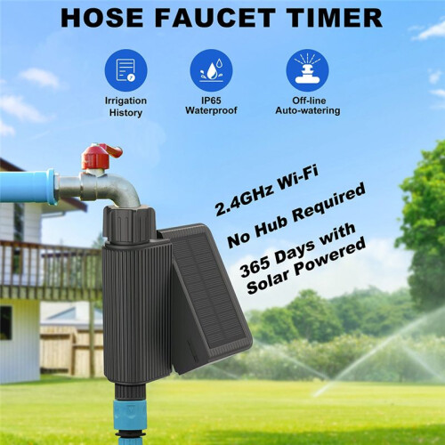 Water Timer Solar Powered WiFi Sprinkler Timer with Brass Inlet Automatic Irrigation Controller No Hub Required 2