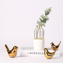 2X Polar House Golden Bird Figurines Modern Ceramic Bird Statues Animal Sculpture Home Decoration Gold Ceramic -XL