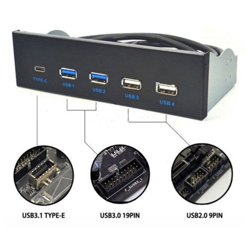 2pcs 5,25 Polegadas Usb3.1 Gen2 Painel Frontal Hub Usb 2 Portas Usb3.0+2 Portas Usb2.0+1 Porta Tipo-C com Conector Tipo-e 1