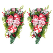 2X Weihnachts-Zuckerstangen-Kranz für die HaustüR, Weihnachts-Treppendekoration, Weihnachtskranz für Innendekoration, 30,5 X 61 cm