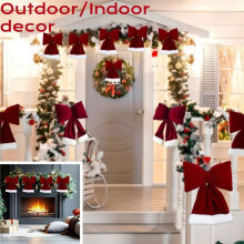 6 Stück Weihnachtsschleifen in Weinrot Aus Samt, Weihnachtsschleifen, Weihnachtsbaum-Dekorationen zum Aufhängen, Weihnachtsschleifen-Ornamente