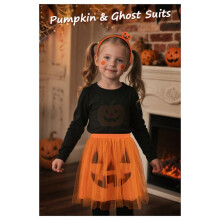 Halloween Pumpkin Cosplay Costume TUTU Skirt with Headband Set Girls Clothes Cosplay Festival Party Dressup Props