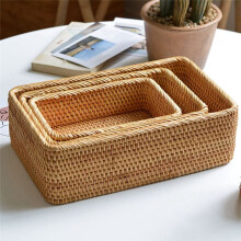 Cesto di Vimini in Rattan Intrecciato a Mano, Tè Alla Frutta, Snack, Cestino per il Pane, Scatola Portaoggetti Rettangolare per Cosmetici, Forniture