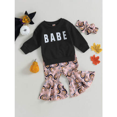 (18-24 Months, Black) Σετ Halloween 3 φλοράλ παντελόνια. 2