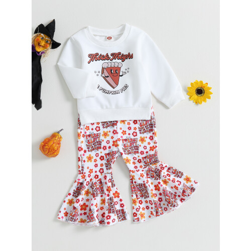 (18-24 Months, White) Παιδικά Ρούχα για Χάλογουιν με Στάμπα και Παντελόνι Φλοράλ 2