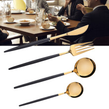 Modern Black Gold Stainless Steel Flatware Set
