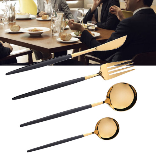 Modern Black Gold Stainless Steel Flatware Set