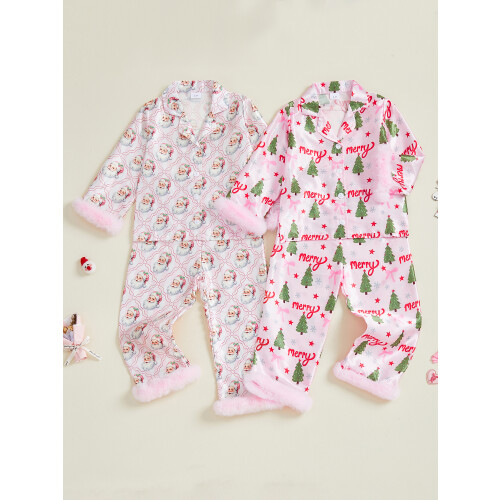 (3-4 Years, Pink) Set pigiama natalizio 2 pezzi. 2