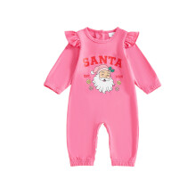 (3-6 Months, Pink) Baby Mädchen Weihnachtsspielanzug Weihnachtsmann Buchstabendruck Langarm Rundhals Ganzkörperanzug