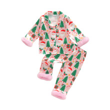 (18-24 Months, Multi-color) Conjunto de pijama navideño para niña pequeña, estampado, con top de manga larga y pantalón, dos piezas.