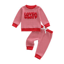 (0-6 Months, Red) Conjunto de dos piezas para bebé: sudadera de corazones y letras y pantalón para San Valentín.