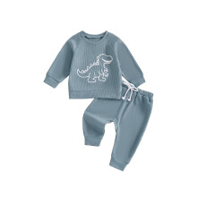 (6-12 Months, Blue) Conjunto de dos piezas para niño: jersey de manga larga y pantalón de dinosaurio.